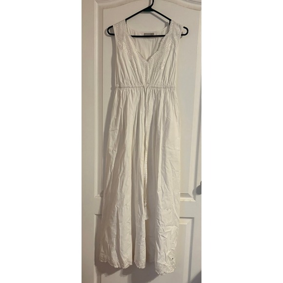 eshakti Dresses & Skirts - eShakti White Cotton Embroidered Maxi Dress Sleeveless Tassel Tie Pockets Size 8